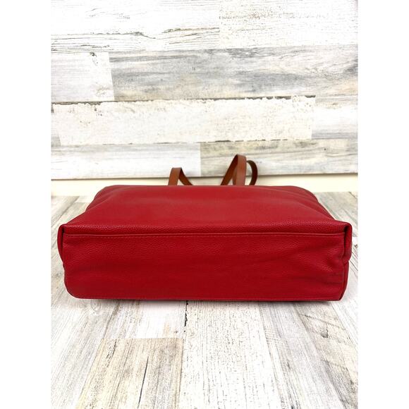 Joy Mangano Women’s Red Leather Large Tote Bag Purse Laptop Weekender NEW - Picture 3 of 9